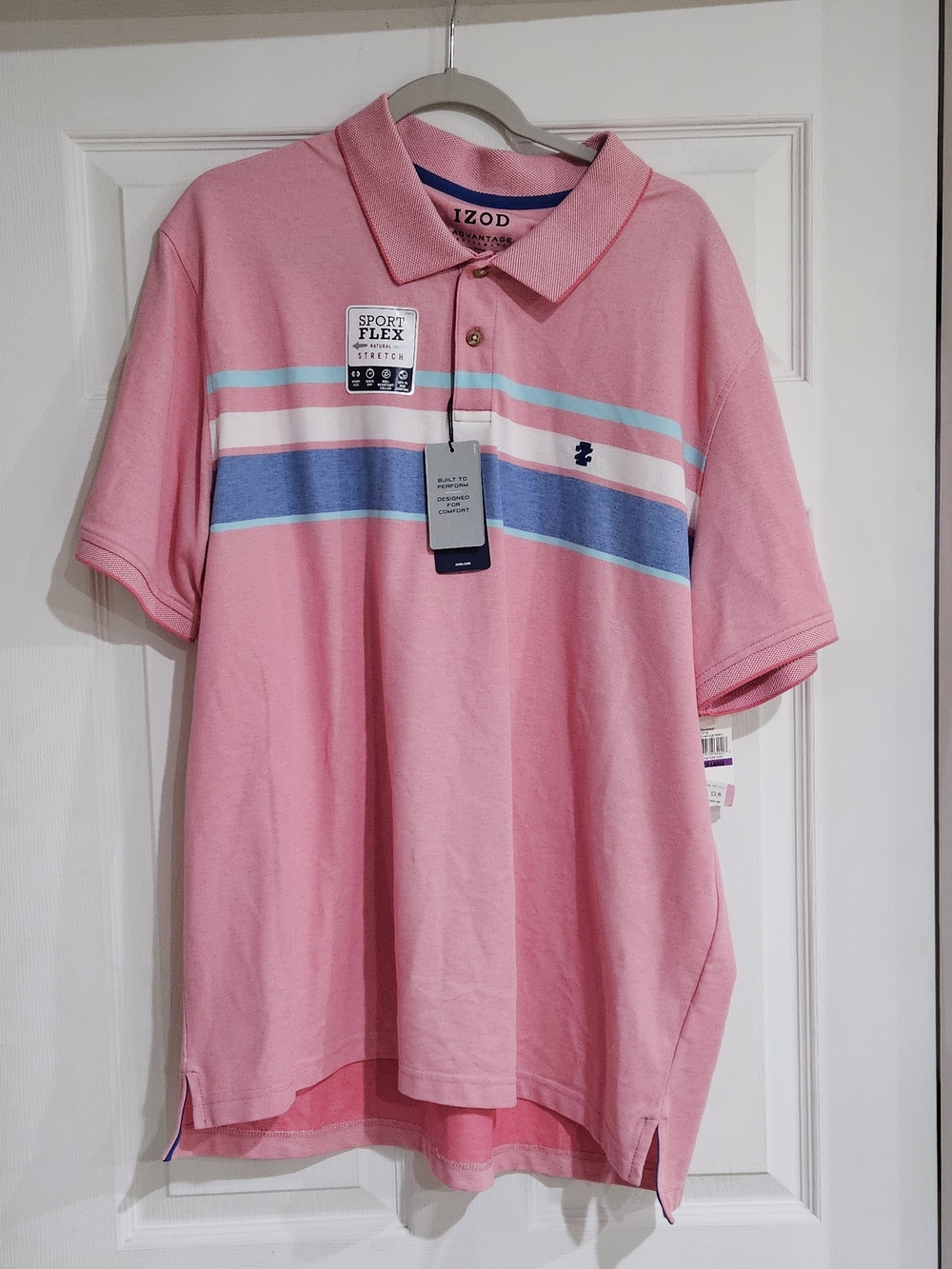 IZOD Advantage Performance Stretch NWT Mens XXL Polo Shirt Pink Multi Color